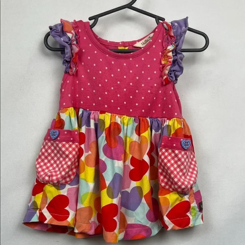 Matilda Jane Pink and purple polka dot heart  peasant top tunic size 2 EUC